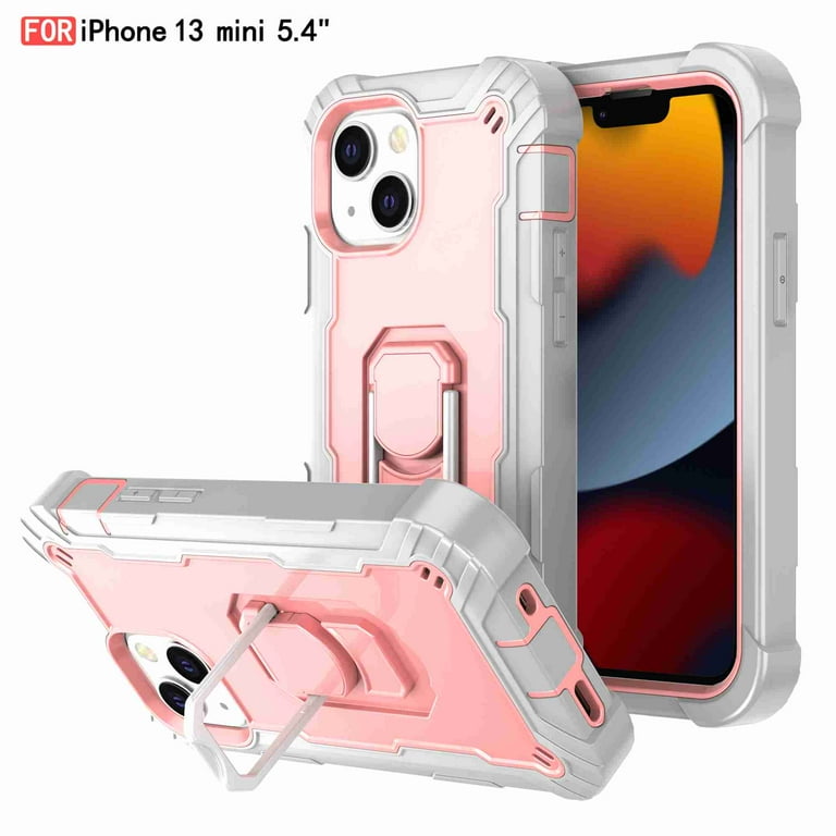 Dteck Back Case For Apple iPhone 13 Mini Ring Stand Shockproof Hybrid Hard PC Soft Silicone Bumper Heavy Duty Shockproof Three Layer Drop Protective