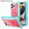 thumbnail image 1 of Dteck Back Case For Apple iPhone 13 Pro Max, Ring Stand Shockproof Hybrid Hard PC Soft Silicone Bumper Heavy Duty Shockproof Three Layer Drop Protective Girls Boy Cute Phone Case(Mint+Rose), 1 of 7