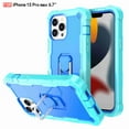 thumbnail image 1 of Dteck Back Case For Apple iPhone 13 Pro, Ring Stand Shockproof Hybrid Hard PC Soft Silicone Bumper Heavy Duty Shockproof Three Layer Drop Protective Girls Boy Cute Phone Case(Mint+Blue), 1 of 7