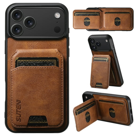 Dteck Back Wallet Case for iPhone 17 Pro Max, PU Leather Magnetic Flip Cover with Card Holder & Kickstand, Shockproof Protective Wallet Phone Case for iPhone 17 Pro Max Women Men, Brown