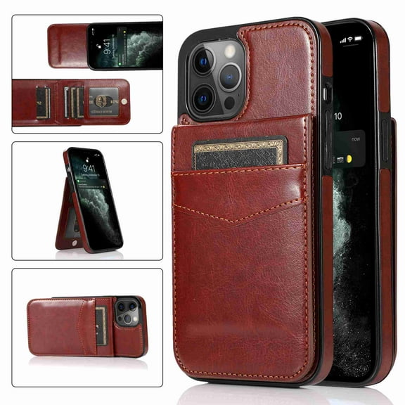 Dteck Back Wallet Phone Case for Apple iPhone 12 Pro Max with ID & Credit Card Holder Slots Pockets Wallet Back Cover Stand Flip Folio Leather Cell Cases Women Men, Brown