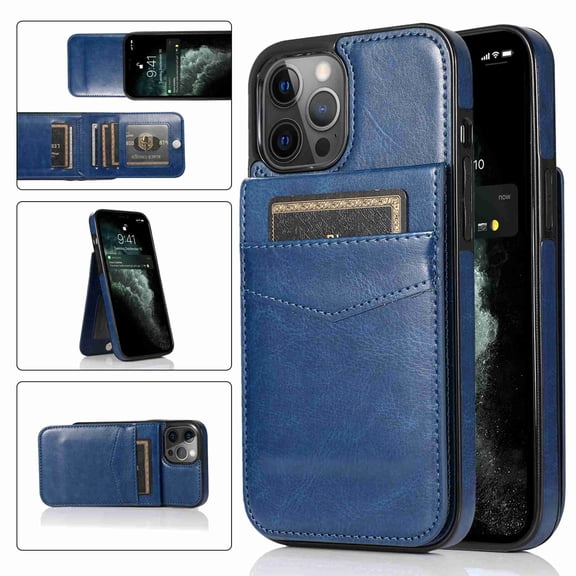 Dteck Back Wallet Phone Case for Apple iPhone 12 Pro Max with ID & Credit Card Holder Slots Pockets Wallet Back Cover Stand Flip Folio Leather Cell Cases Women Men, Darkblue
