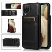 Dteck Back Wallet Phone Case for Samsung Galaxy A12 with ID & Credit Card Holder Slots Pockets Wallet Back Cover Stand Flip Folio Leather Galaxy A12 5G Cell Cases Women Men, Black