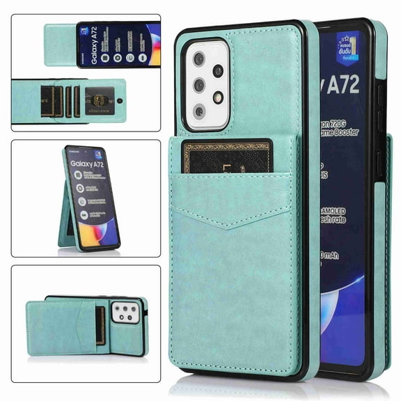 Dteck Back Wallet Phone Case for Samsung Galaxy A72 5G with ID & Credit Card Holder Slots Pockets Wallet Back Cover Stand Flip Folio Leather Cell Cases Women Men, Mint