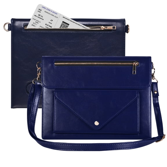 Dteck Bag Carrying Case for iPad Pro 10.5" 2017 & 2019, for ipad 9th/8th/7th 10.2" with Shoulder Strap, Crossbody PU Leather Business Flip Stand Zipper Pocket Handbag Case, Blue