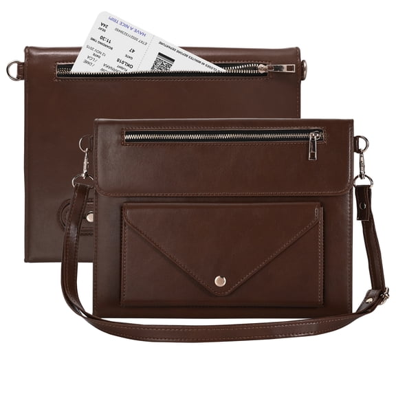 Dteck Bag Carrying Case for iPad Pro 10.5" 2017 & 2019, for ipad 9th/8th/7th 10.2" with Shoulder Strap, Crossbody PU Leather Business Flip Stand Zipper Pocket Handbag Case, Coffee