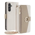 thumbnail image 1 of Dteck Bag Crossbody Strap Case for Samsung Galaxy A25 5G,Magnetic Leather Card Slots Zipper Wallet Hidden Mirror Case Shockproof Stand Full Body Protective Cover with Detachable Metal Strap,White, 1 of 8