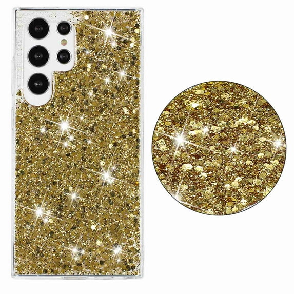 Dteck Bling Case for Samsung Galaxy S23, Women Girls Sparkly Glitter Shiny Soft TPU Rubber Ultra Slim Shockproof Hard Protective Cover, Gold