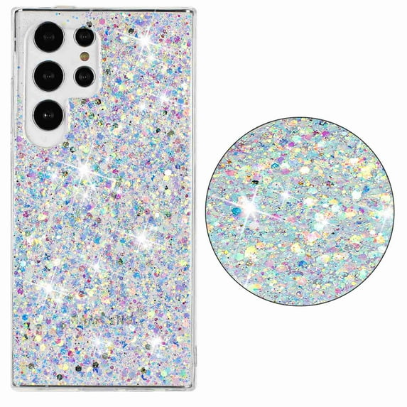 Dteck Bling Case for Samsung Galaxy S23, Women Girls Sparkly Glitter Shiny Soft TPU Rubber Ultra Slim Shockproof Hard Protective Cover, White