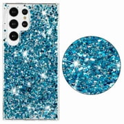 Dteck Bling Case for Samsung Galaxy S24 Ultra, Women Girls Sparkly Glitter Shiny Soft TPU Rubber Ultra Slim Shockproof Hard Protective Cover, Blue