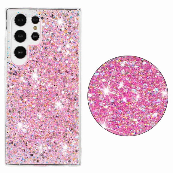 Dteck Bling Case for Samsung Galaxy S24 Ultra, Women Girls Sparkly Glitter Shiny Soft TPU Rubber Ultra Slim Shockproof Hard Protective Cover, Pink
