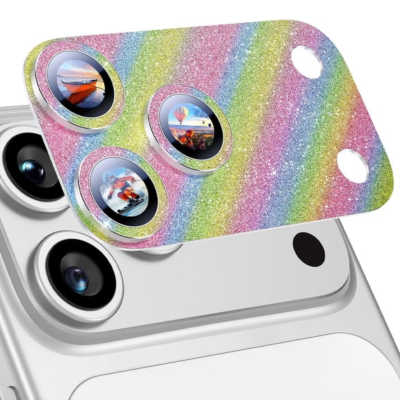 Dteck Bling Glitter Camera Lens Protector for iPhone 17 Pro Max, Shockproof Tempered Glass Anti-Scratch Screen Cover, Colorful