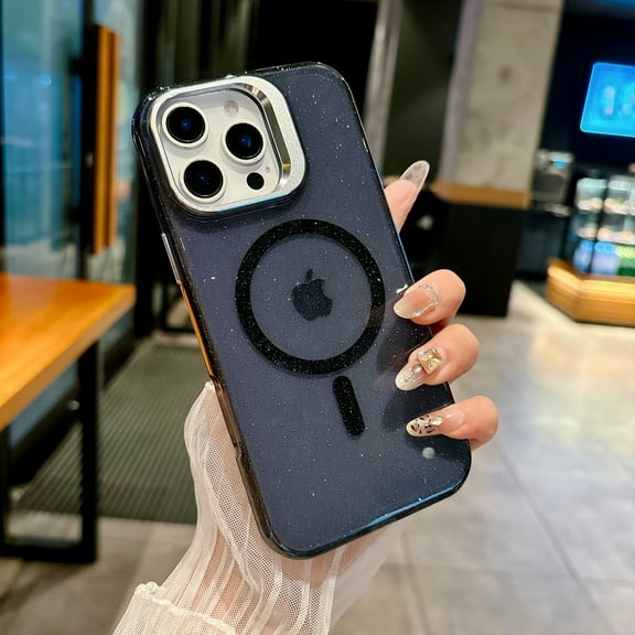 Dteck Bling Glitter Case for iPhone 16,Shockproof TPU+PC Case Compatible with Mag Safe Stand Cover for iPhone 16,Black