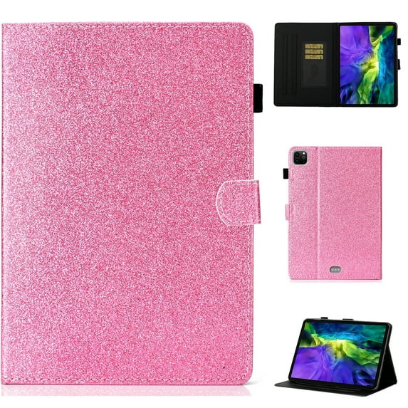 Dteck Bling Glitter Case for iPad Pro 11 inch 2024,Magnetic Leather Case Auto Wake/Sleep Shockproof TPU Kickstand Wallet Folio Cover for iPad Pro 11" 2024,Pink