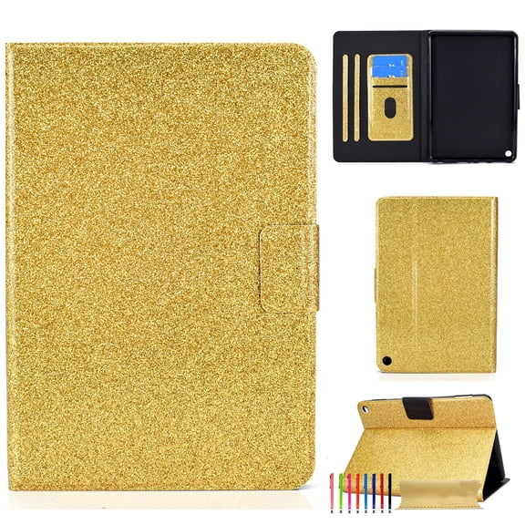 Dteck Bling Glitter Wallet Card Slot Case for Amazon Fire Max 11 Cover 2023, Shockproof Slim Folio with Auto Wake/Sleep Multiple Viewing Angles PU Leather Stand Flip Cover, Gold