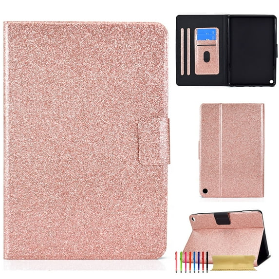 Dteck Bling Glitter Wallet Card Slot Case for Amazon Fire Max 11 Cover 2023, Shockproof Slim Folio with Auto Wake/Sleep Multiple Viewing Angles PU Leather Stand Flip Cover, Rosegold