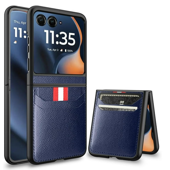 Dteck Built-in Front Screen Protector Case for Motorola Razr 2025/2024,Slim Leather Case Card Slots Wallet Shockproof Back Cover for Motorola Razr 2025/Motorola Razr 2024,Blue
