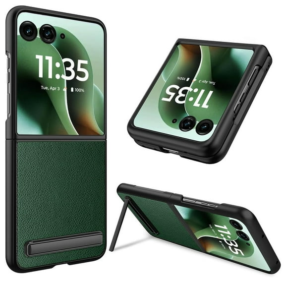 Dteck Built-in Front Screen Protector Case for Motorola Razr 2025/2024,Slim Leather +PC Case with Invisible Kickstand Shockproof Back Cover for Motorola Razr 2025/Motorola Razr 2024,Green