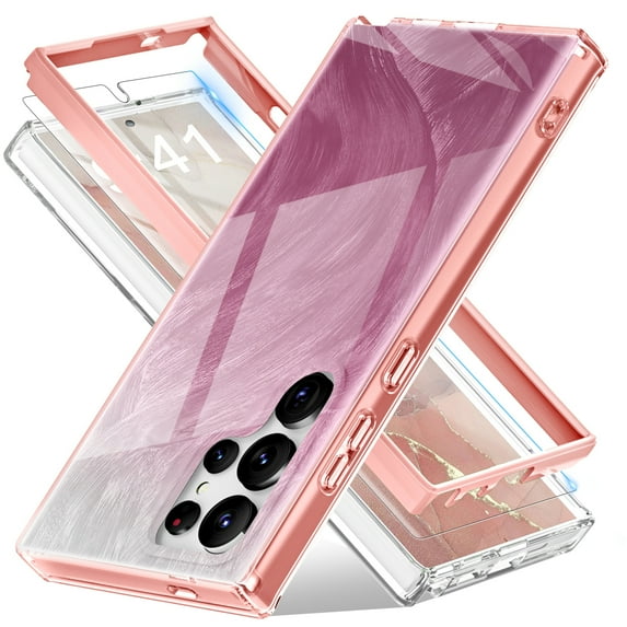 Dteck Built-in Screen Protector Case for Samsung Galaxy S24 Ultra,Compatible with Mag-Safe Slim TPU+PC Full-Body Stylish Shockproof Protective Cover,Pink