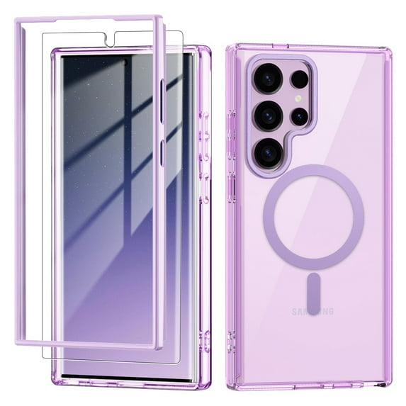 Dteck Built-in Screen Protector Case for Samsung Galaxy S24 Ultra,Compatible with Mag-Safe Slim TPU+PC Full-Body Stylish Shockproof Protective Transparent Cover,Lightpurple