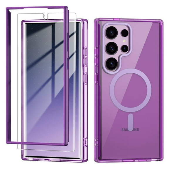 Dteck Built-in Screen Protector Case for Samsung Galaxy S25 Ultra,Compatible with Mag-Safe Slim TPU+PC Full-Body Stylish Shockproof Protective Transparent Cover,Darkpurple