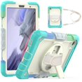 thumbnail image 1 of Dteck Built-in Screen Protector Case for Samsung Galaxy Tab A7 Lite 8.7" SM-T220/T225 (2021),Shockproof Rugged Rubber 3-Layers Protection Full Cover Kickstand Hand/Shoulder Strap Case,Mint+Blue, 1 of 6