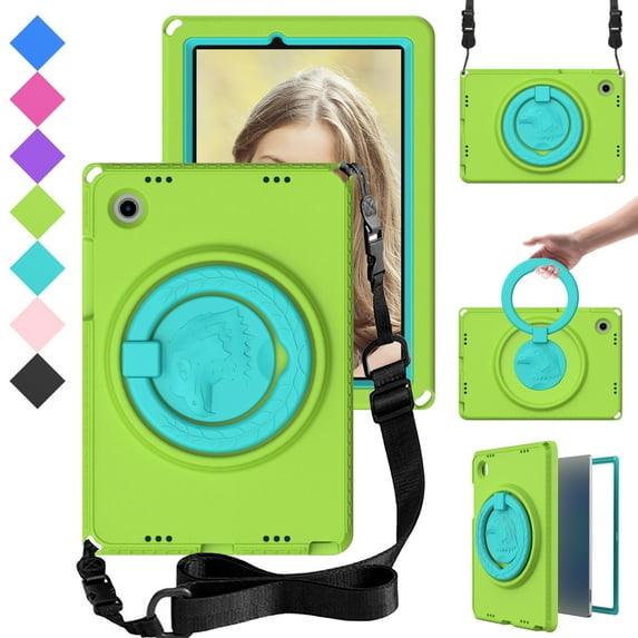 Dteck Built-in Screen Protector Case for Samsung Galaxy Tab A8 10.5 inch X200 X205,Shockproof Rugged Kids Friendly EVA Case Hand Grip Kickstand Washable Tablet Cover with Shoulder Strap,Green