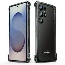 Dteck Bumper Case for Samsung Galaxy S22 Ultra, Military-Grade Slim Shockproof Aluminum Metal Frame, Snap-On No Back Panel Cooling Design,with Transparent Carbon Fiber Back Sticker,Black