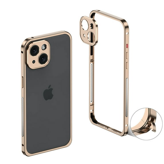 Dteck Bumper Case for iPhone 15, Ultra-Thin Metal Frame + Camera Lens Protector Case Shockproof Heat Dissipation Bumper for iPhone 15,Gold