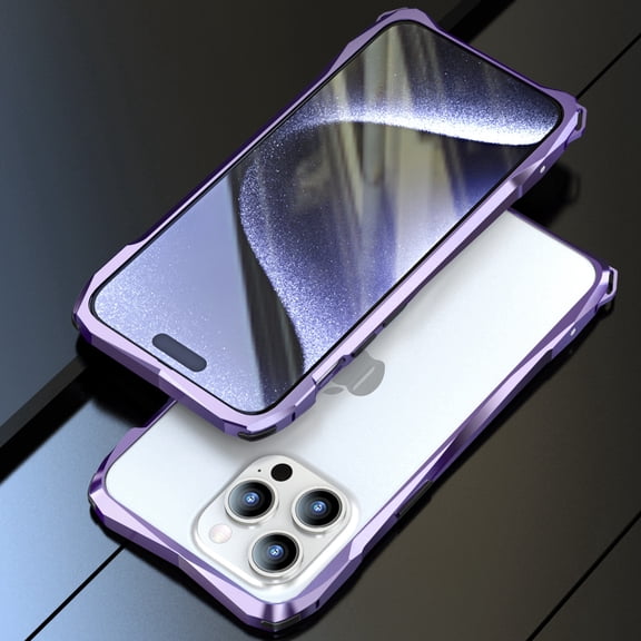 Dteck Bumper Case for iPhone 15 Pro,Shockproof Aluminum Metal Bumper Frame with Transparent Carbon Fiber Back Sticker and Camera Lens Protector, Purple