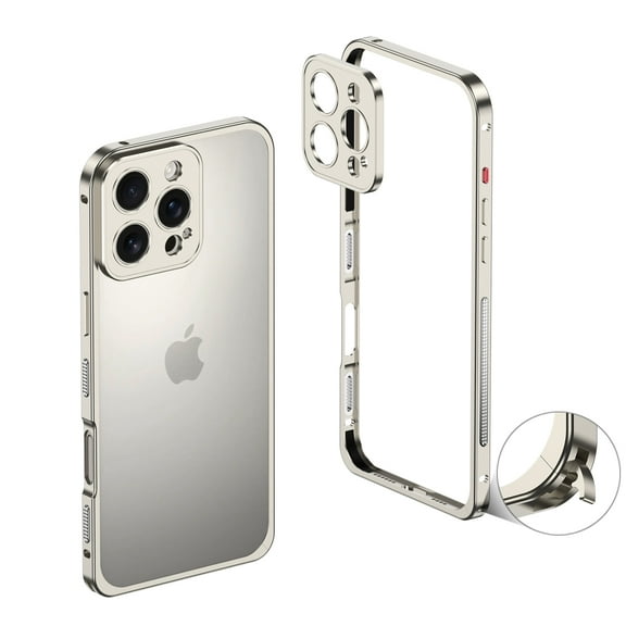 Dteck Bumper Case for iPhone 16 Pro, Ultra-Thin Metal Frame + Camera Lens Protector Case Shockproof Heat Dissipation Bumper for iPhone 16 Pro,Titanium