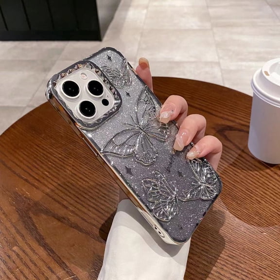 Dteck Butterfly Case for iPhone 11,Shockproof TPU Case with Bling Paper Back Cover for iPhone 11,Silver