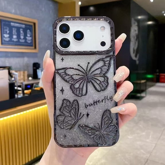 Dteck Butterfly Case for iPhone 17 Pro Max,Shockproof TPU Case with Bling Paper Back Cover for iPhone 17 Pro Max,Black