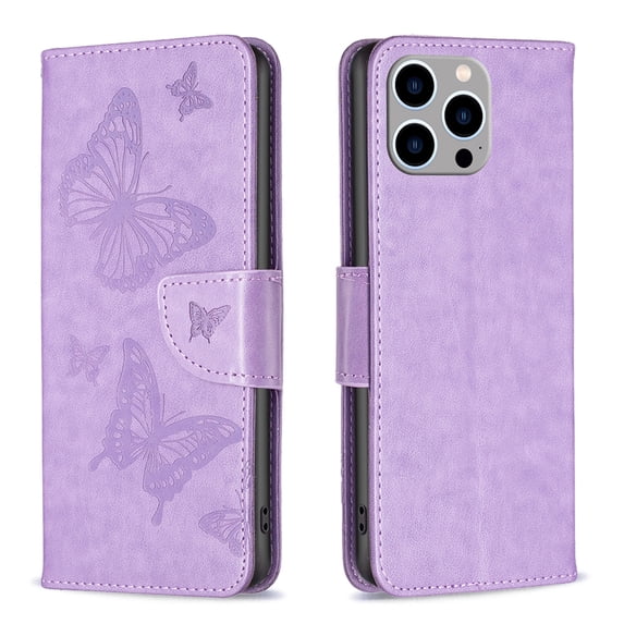 Dteck Butterfly Pattern Case For iPhone 14 Pro Max,Magnetic Leather Card Wallet Case Kickstand Cover with Wrist Strap for iPhone 14 Pro Max 6.7-inch,Violet
