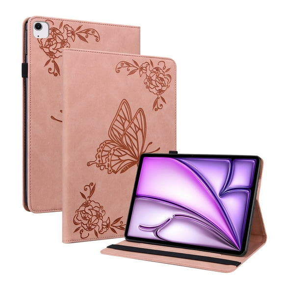 Dteck Butterfly Pattern Case for iPad Air 11 inch 2024,Magnetic Leather Card Slots Wallet Case Shockproof Kickstand Cover for iPad Air 11-in. (M2) ,Pink