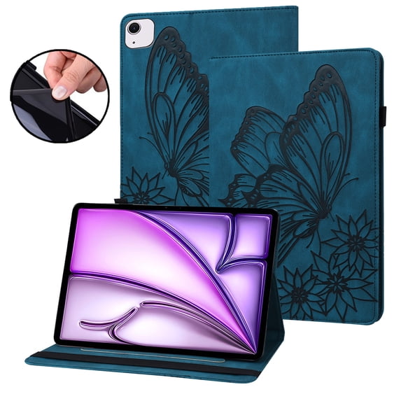 Dteck Butterfly Pattern Case for iPad Air 11 inch 2024,Magnetic PU Leather Smart Auto Wake/Sleep Folio Stand Case Card Slot Pencil Holder Cover for iPad Air 11-in. (M2) 2024,Blue