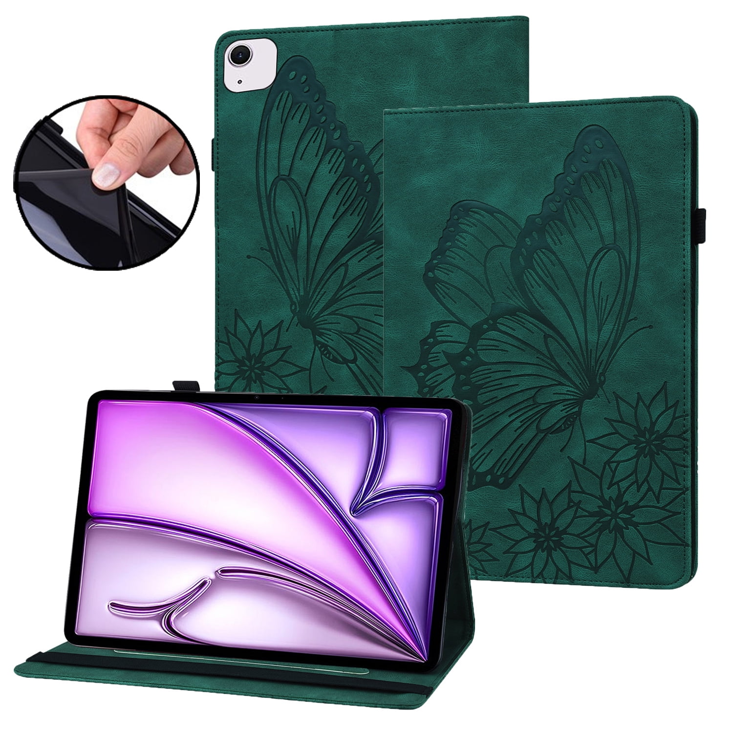 Dteck Butterfly Pattern Case for iPad Air 13 inch 2025/2024,Magnetic PU Leather Smart Auto Wake/Sleep Folio Stand Case Card Slot Pencil Holder Cover for iPad Air 13-in. M3/M2,Green