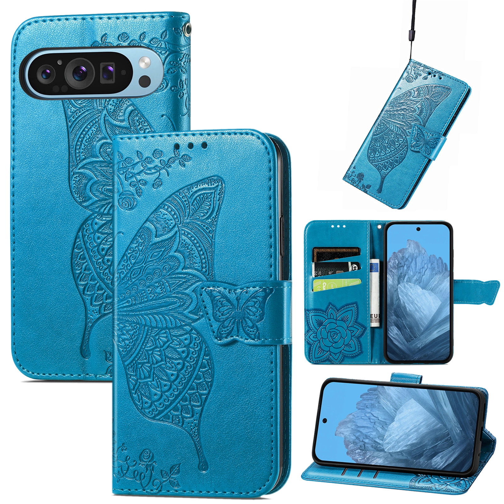 Dteck Butterfly Pattern Wallet Case for Google Pixel 9 / 9 Pro