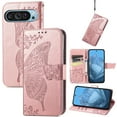 thumbnail image 1 of Dteck Butterfly Pattern Wallet Case for Google Pixel 9 / 9 Pro,Magnetic Leather Card Slots Flip Case Shockproof Kickstand Cover with Wrist Strap for Google Pixel 9 / 9 Pro,Rosegold, 1 of 5