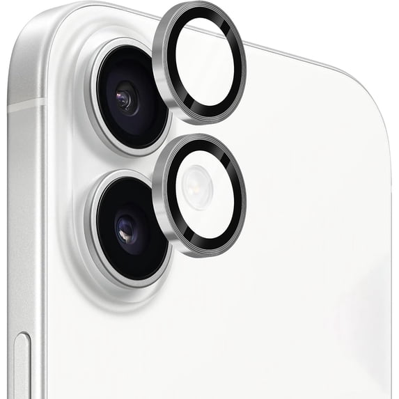 Dteck Camera Lens Protector for iPhone 16 Plus, Individual Metal Ring 9H Hardness HD Tempered Glass Camera Screen Protector Cover for iPhone 16 Plus,Silver