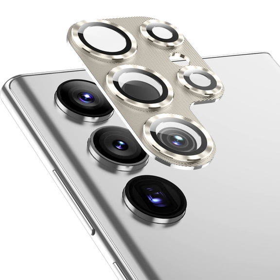 Dteck Camera Lens Protector for Samsung Galaxy S24 Ultra, [Full Protection] HD Tempered Glass with Alloy Metal Ring Camera Cover Accessories,Gold