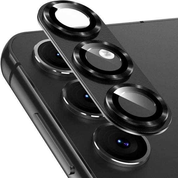 Dteck Camera Lens Protector for Samsung Galaxy S25, [Full Protection] HD Tempered Glass with Alloy Metal Ring Camera Cover Accessories,Black