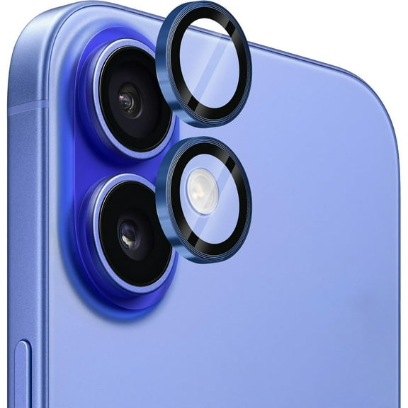 Dteck Camera Lens Protector for iPhone 16, Individual Metal Ring 9H Hardness HD Tempered Glass Camera Screen Protector Cover for iPhone 16,Blue