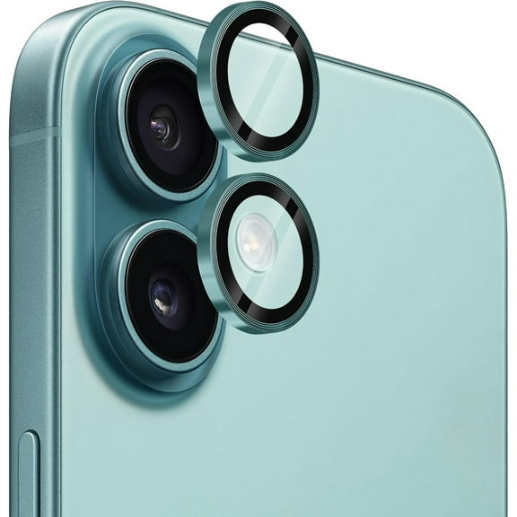Dteck Camera Lens Protector for iPhone 16, Individual Metal Ring 9H Hardness HD Tempered Glass Camera Screen Protector Cover for iPhone 16,Green