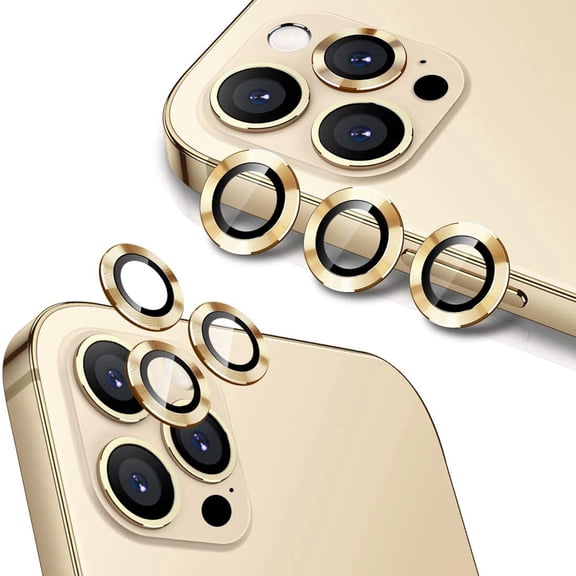 Dteck Camera Lens Protector for iPhone 12 Pro Max, Metal Full Cover + Tempered Glass Circle Screen Camera Protection for iPhone 12 Pro Max 6.7 inch, Gold