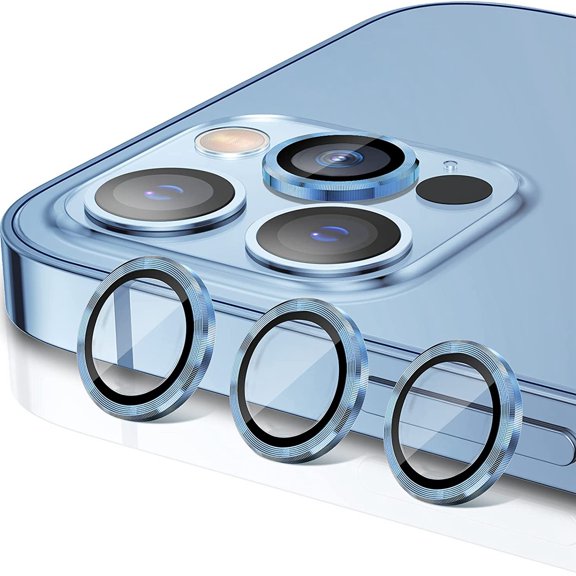 Dteck Camera Lens Protectors for iPhone 13 Pro Max, Metal Full Cover + Tempered Glass Circle Screen Camera Protection For Apple iPhone 13 Pro Max, Sierra Blue