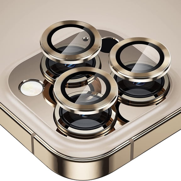 Dteck Camera Lens Protectors for iPhone 13 Pro Max, Metal Full Cover + Tempered Glass Circle Screen Camera Protection For Apple iPhone 13 Pro Max, Gold