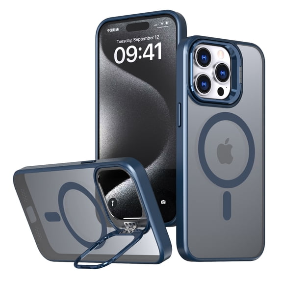 Dteck Camera Metal Ring Stand Case for iPhone 11 Pro,Shockproof TPU Magnetic Mag-Safe Case Matte PC Slim Back Cover,Blue
