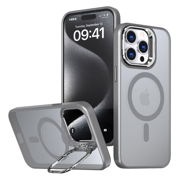 Dteck Camera Metal Ring Stand Case for iPhone 11 Pro,Shockproof TPU Magnetic Mag-Safe Case Matte PC Slim Back Cover,Grey