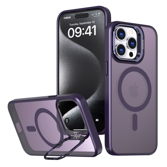 Dteck Camera Metal Ring Stand Case for iPhone 11 Pro,Shockproof TPU Magnetic Mag-Safe Case Matte PC Slim Back Cover,Purple